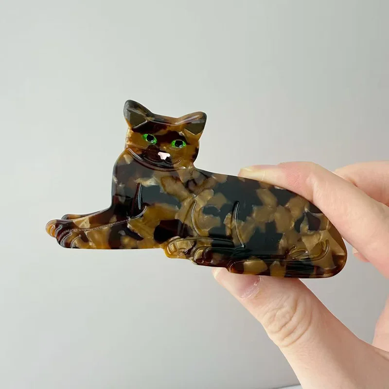 DOWELL Uroczy klips do włosów w kształcie kotka z octanu, spinka do włosów w kształcie zwierzątka dla kobiet do upięć