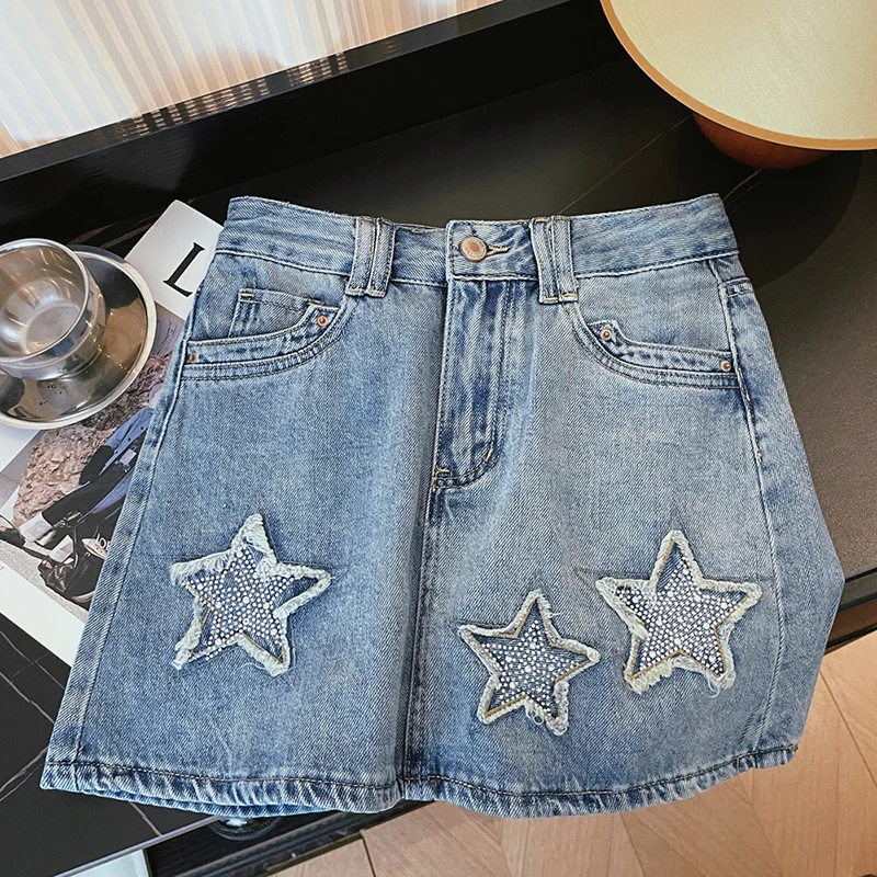 Summer Mini Skirt with Shorts High Waist A-Line Zipper Pocket Ripped Short Skirt Female 2024 New Korean Fashion Saias Mujer