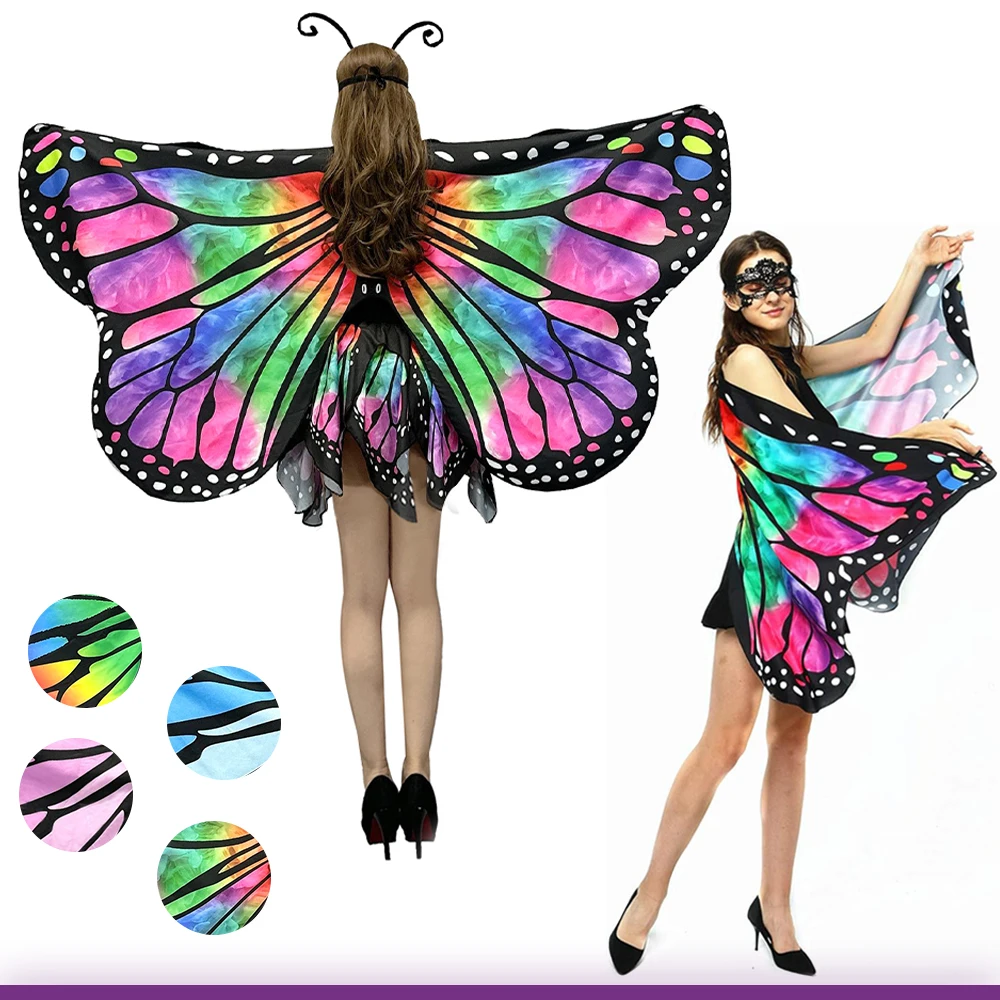 Women Butterfly Wings Shawl And Butterfly Skirt Fairy Costume Accessory Halloween Costume Includes Headband And Face Mask