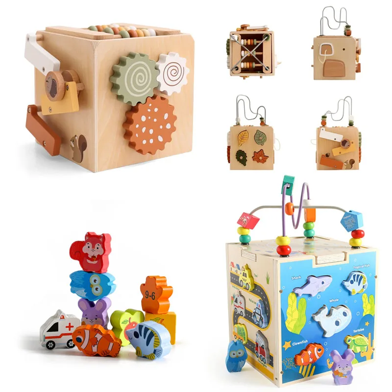 Five-in-one Wooden Multifunctional Baby Toys Exercise Children's hand-eye Coordination Logic Imagination Space Montessorri Toys