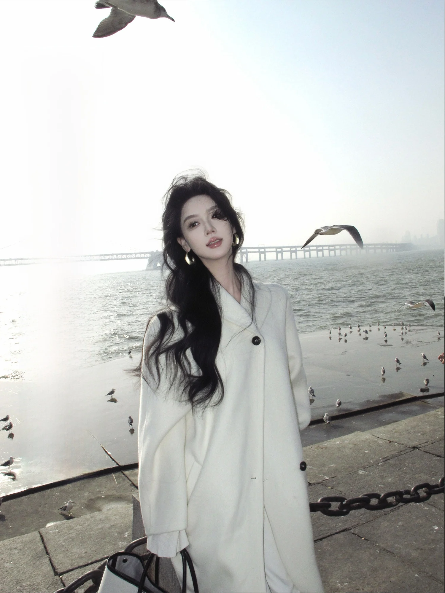 

Женское двустороннее шерстяное пальто Ele средней длины с отложным воротником, зимняя верхняя одежда, однотонное, с длинными рукавами, молодежный стиль