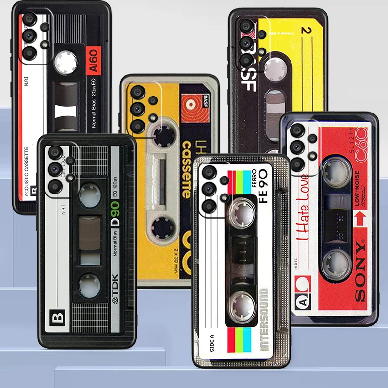 

Classical Old Cassette Black Phone Case For Samsung A73 A72 A71 A54 A53 A52 A51 A33 A32 A23 A22 A21S A13 A04 A03 5G