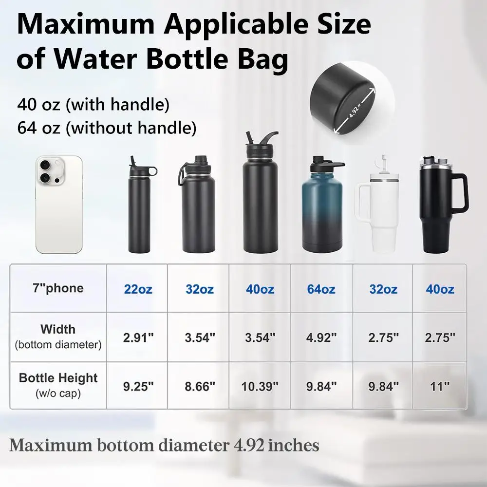 

Tumbler Water Bottle Carrier Bag with Phone Pocket Adjustable Shoulder Sling Sleeve Holder Crossbody Drawstring with Hand Strap