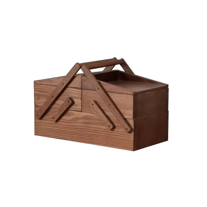 Retro Solid Wood Duog Storage Box Japanese Portable Wood Basket Versatile Photo Props Organizer Vintage Home Decor Solution