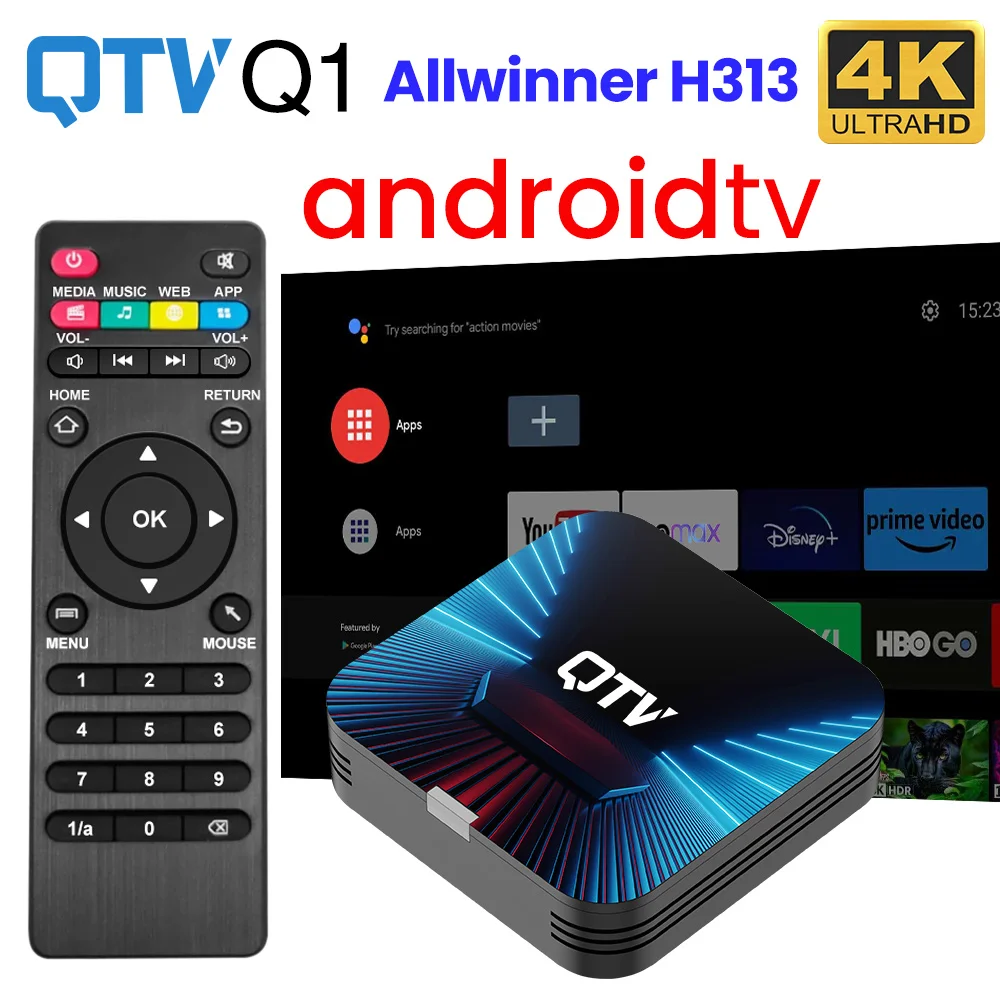 VONTAR-Dispositivo de TV inteligente QTV Q1, decodificador con Android 10,0, Allwinner H313, 2GB, 16GB, compatible con 4K, H.265, HDR10, Wifi,