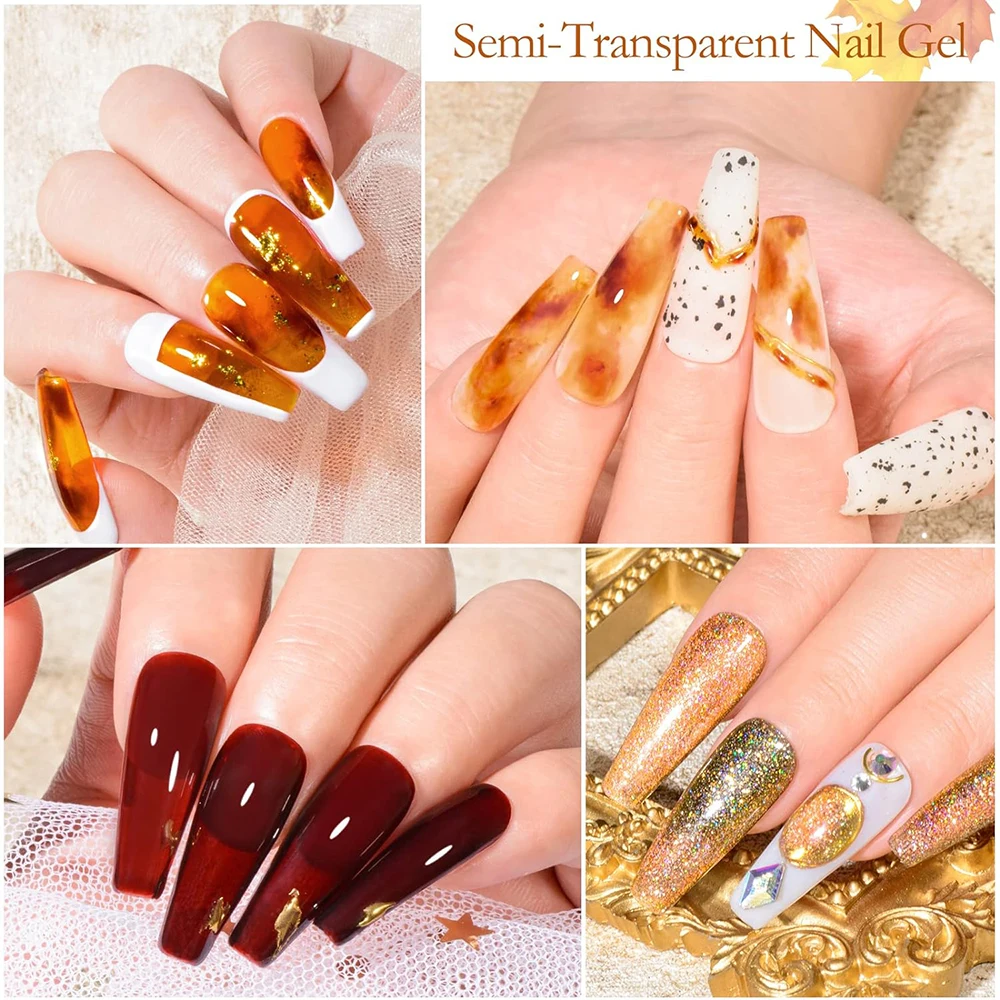 5g/Bottle Amber Nail Gel Jelly Crystal Semi-Tansperaent Gel Nail Polish Translucent Tortoise Shell Caramel Orange Soak Off Gel