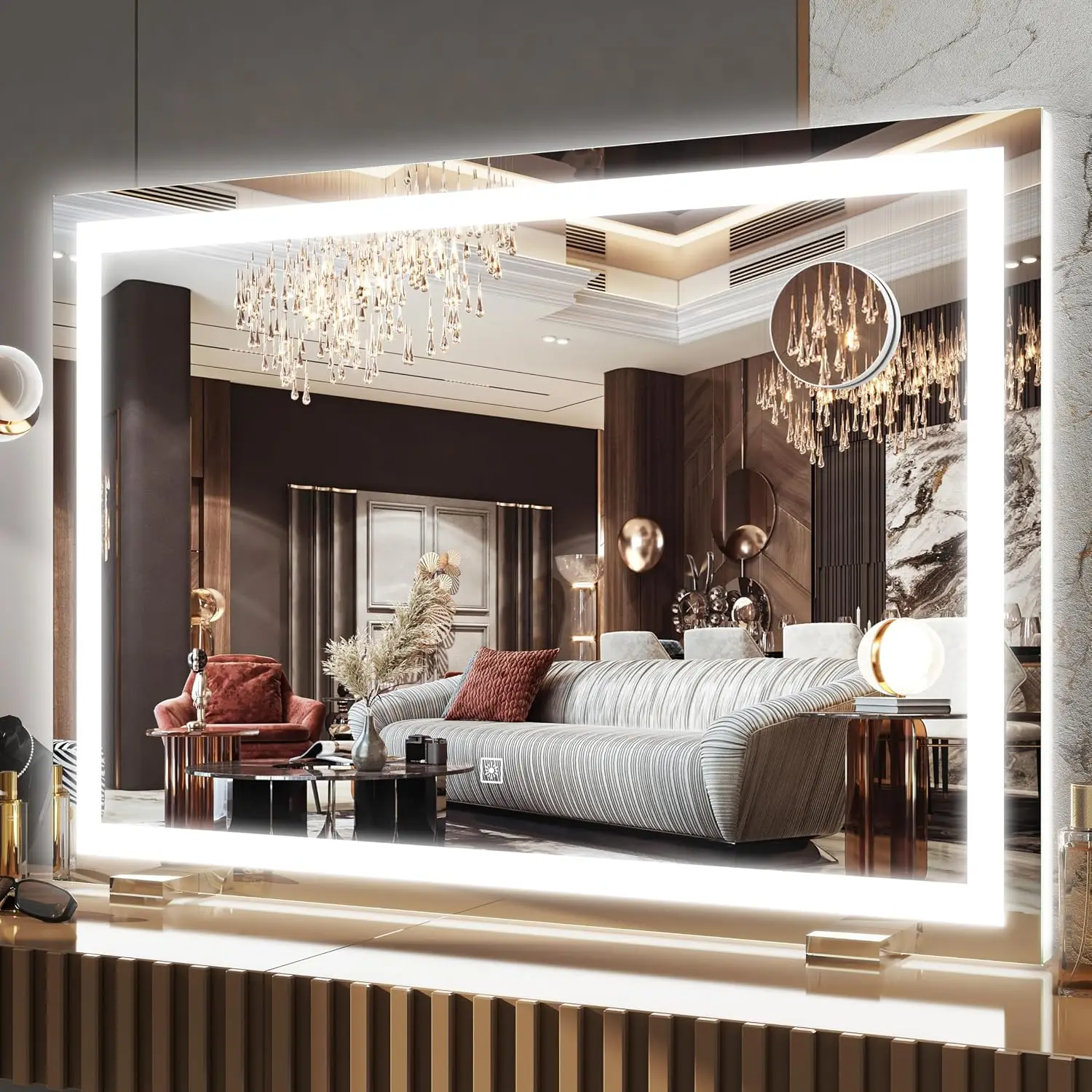 32x22 Large Vanity Mirror with Lights, Touch Sensor Dimmable 3 Modes, Wall-Mounted or Tabletop
