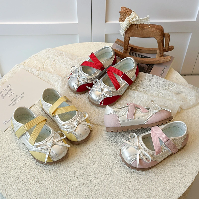 

Spring Girl's Casual Shoes Bowknot Patchwork Mesh Kids Trainers Toddler Ballet Style Breathable Sweet Cute Children Shoe 22-31