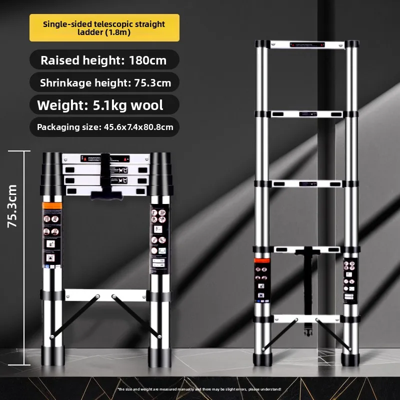 Escalera telescópica de acero inoxidable, junta multifuncional, escalera plegable de doble uso para el hogar, escaleras de elevación de juntas de bambú
