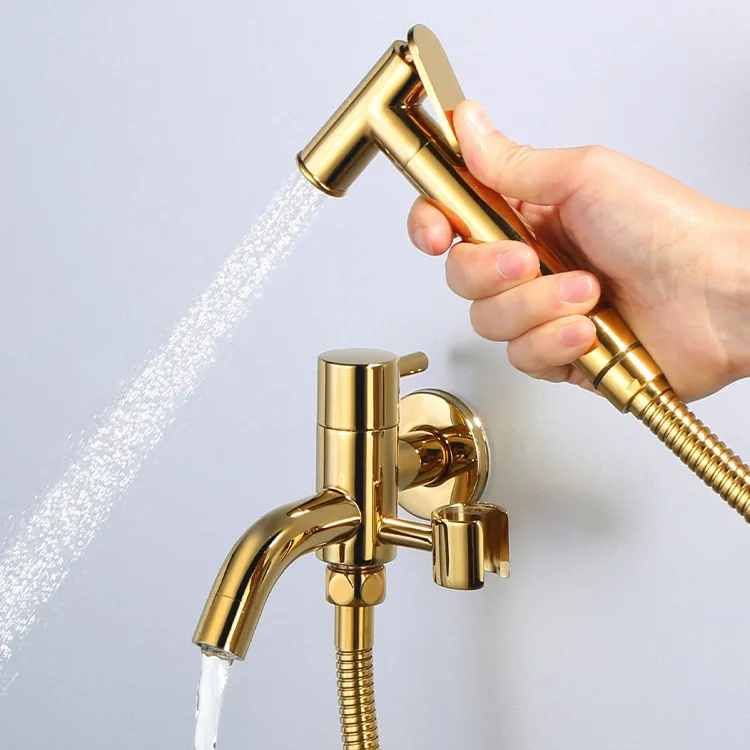 

Toilet Brass Gold Plated Hand Held Bidet Spray Shower Head Douche Kit Shatta Brass Valve Bathroom Bidet Sprayer Tap Set