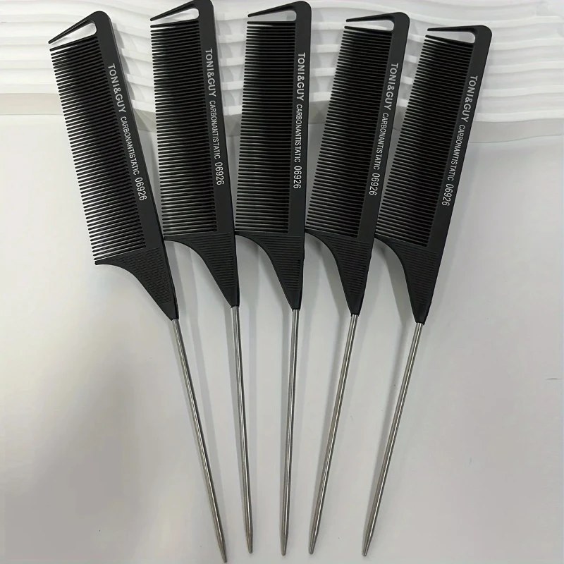 3/5Pcs Carbon Hair Comb Metal Pointed Tail Hair Parting Comb for Hair Coloring Highlighting Perm Styling Barber Hairdresser Tool