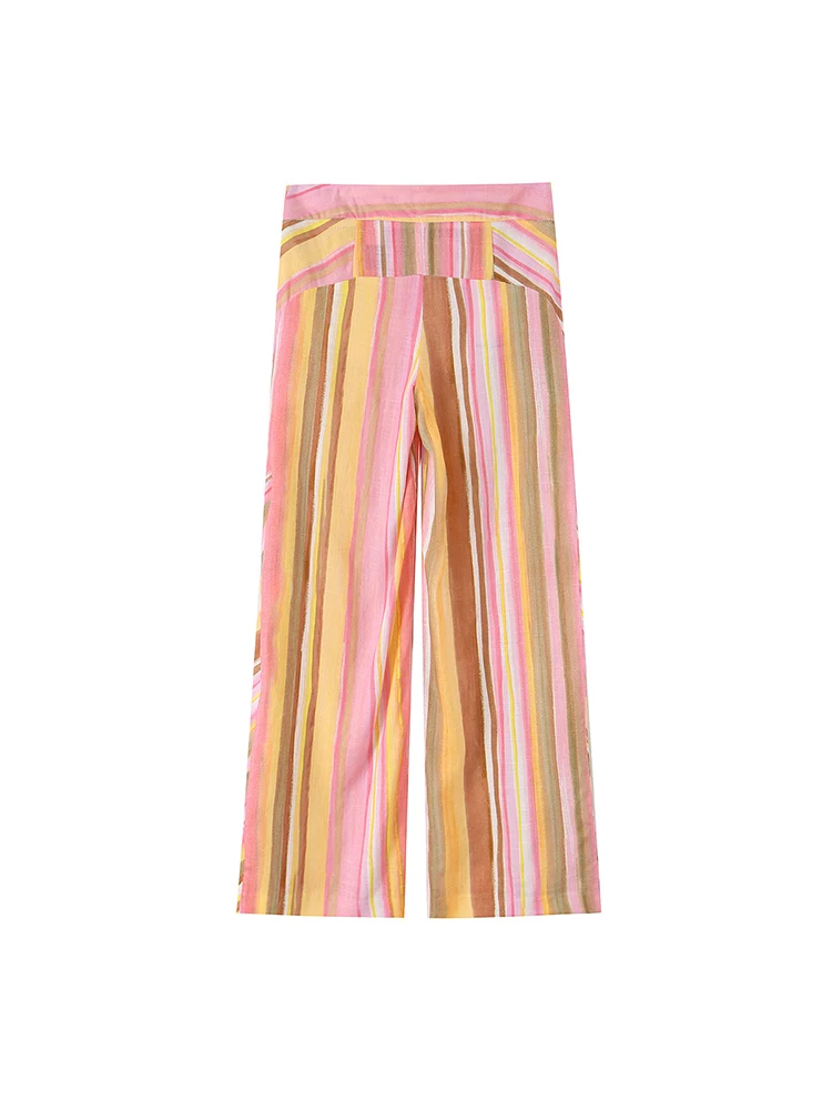 TFMLN New Women Pant Sweet Striped Straight Colorful Multicolor Wide Leg Long Pants Casual Fashion Streetwear Ladies Outfit image 3