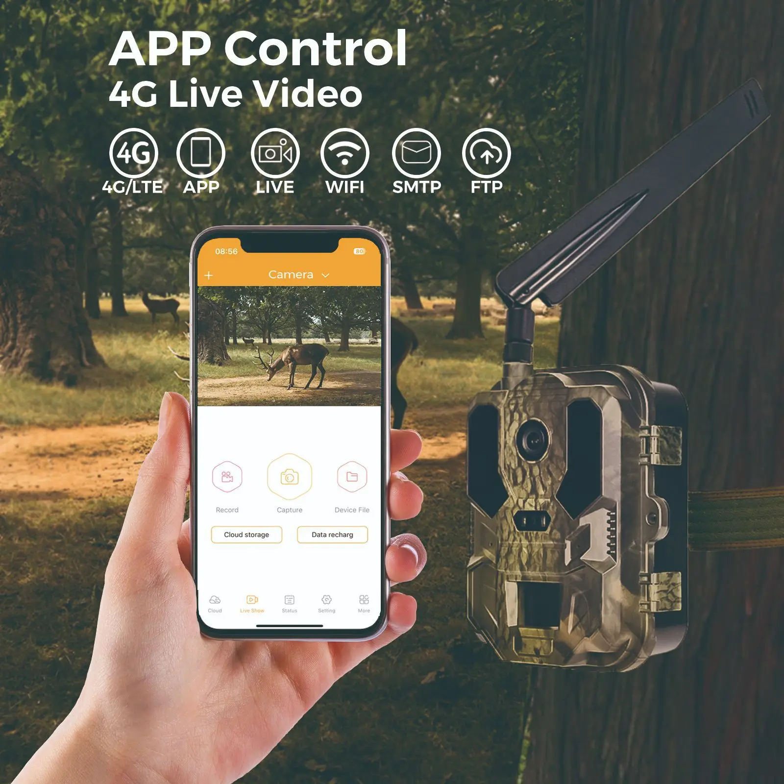 Telecamera a infrarossi per fauna selvatica esterna 4G Batteria da 2,4 pollici 8000mAh 4K 120MP APP Trasmissione in diretta Caccia Foto Trappole Telecamere per la fauna selvatica