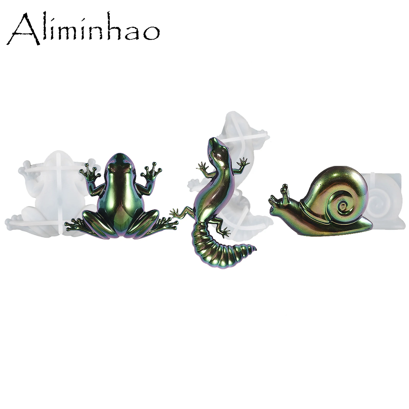 M0054 Resin Molds Easter 3D Frog Lizard Snail Small Animal Ornaments Silicone Mold for Decoration Home