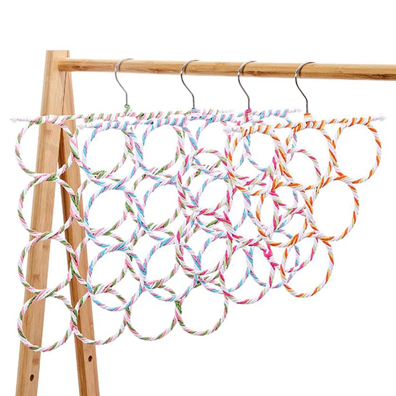 Scarf Holder Foldable Tie Belt Hook Shawl Scarves Organizer Rattan Weave Hanger Wardrobe Storage Holder Display Rack