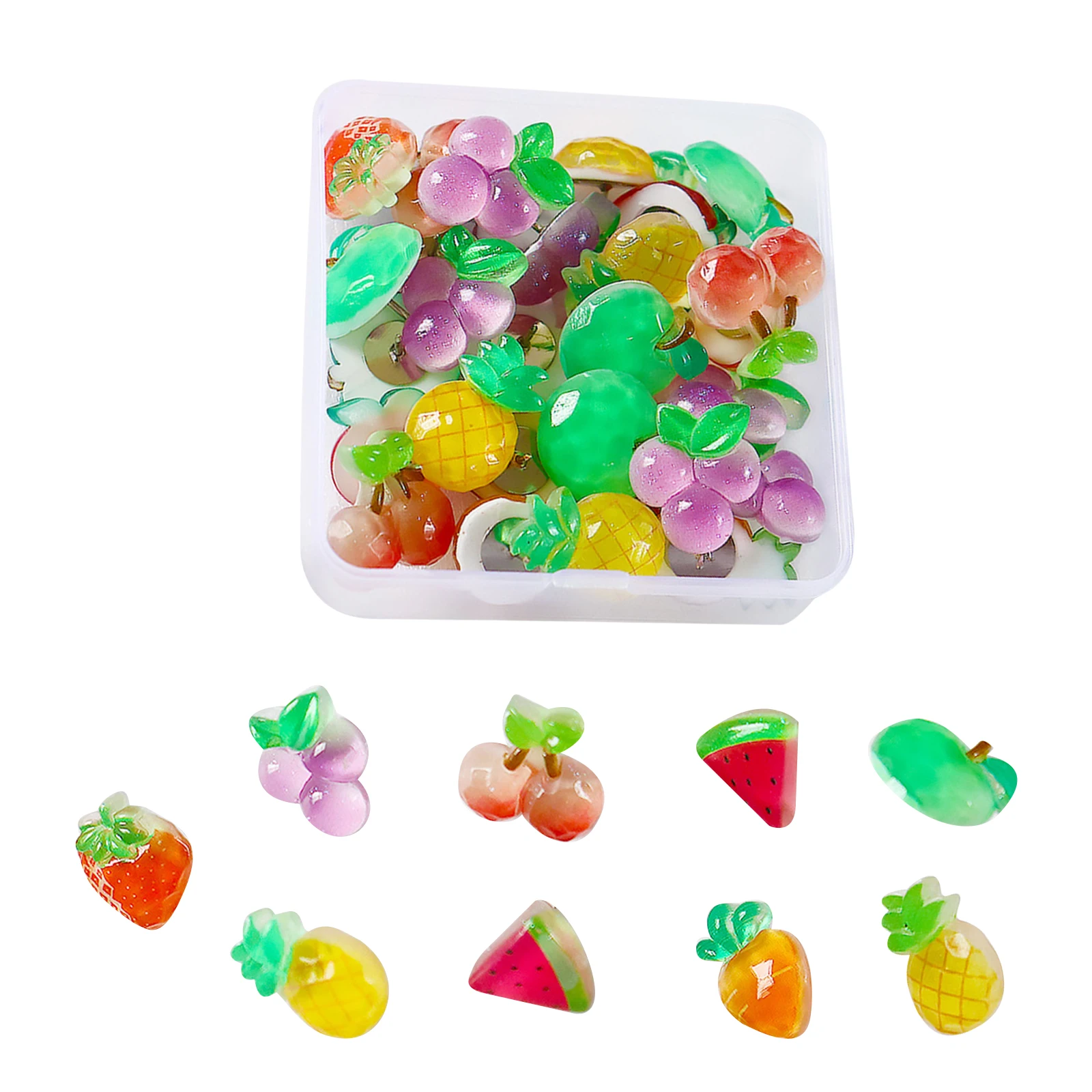 

30pcs Cute Fruit Shaped Push Pins Resin Cartoon Thumbtacks for Cork Board Photo Wall Bulletin Board Decorative Tacks for Office