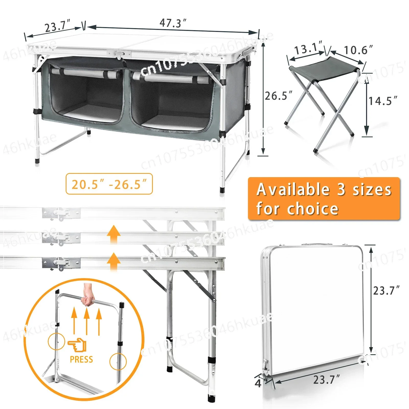 Outdoor Camping Aluminum Alloy Folding Table Enlarged Fabric Cabinet with Folding Chairs Portable Picnic Table Combination