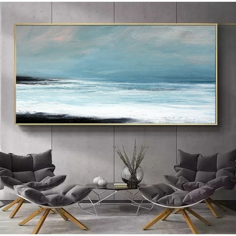 

100% ручная безрамная картина маслом, большой оригинальный морской уровень, синяя картина маслом, небесно-пейзажная картина для декора гостиной