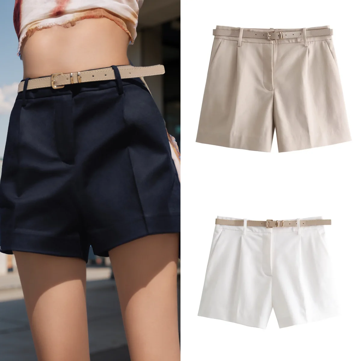 

TRAF Women's High Waist Shorts Waistband Bermuda Shorts Beach Casual Shorts Women's Streetwear Shorts 2024 Summer