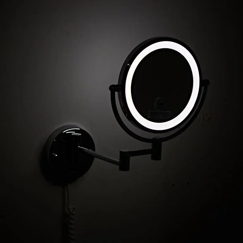 Magnification Bath Makeup Mirror Black/brushed Gold Brass Makeup Mirrors Wall Extending Folding Double Side Led Light