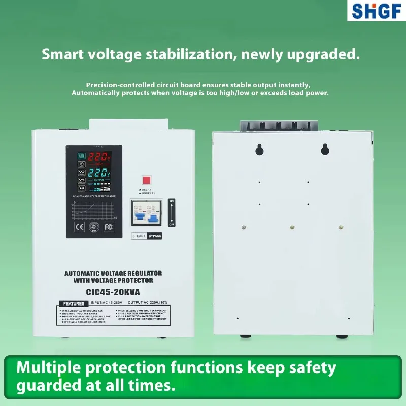 Nuovo ingresso 45-280 V 10 KW monofase 220 V CA Stabilizzatore di tensione automatico da appendere a parete con controllo relè