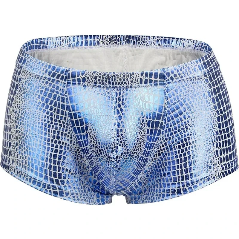 

Men's Low Waist Shiny Crocodile Pattern Boxer Briefs, Sexy Metallic U-Pouch Underwear, Youth Trendy Boxer Trunks Gays Underpants
