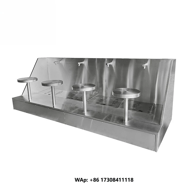Modern Customized Stainless Steel 304 Pedestal Sink with Drainer for Muslim Wudu Washing Feet Basin in Masjid Bathroom