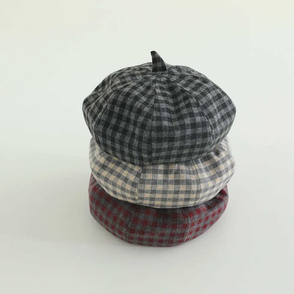 Winter Autumn Baby Beret Beanie Hats Plaid Pattern Warm Hats Children Cute Cat's Ear Hat Soft Kids Bonnet for 2-6Years