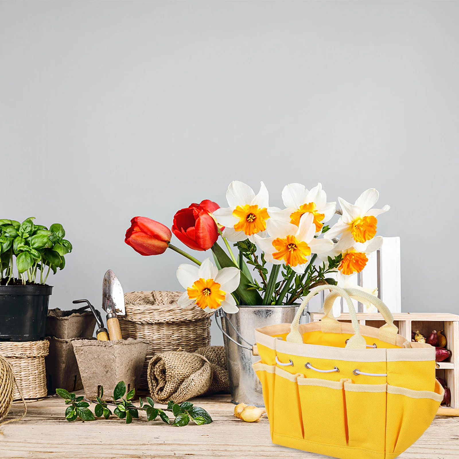 Tool Bag Yellow Oxford Cloth Multi-Pocket Gardening Tote for Women Durable Storage Organizer Garden Tool Container