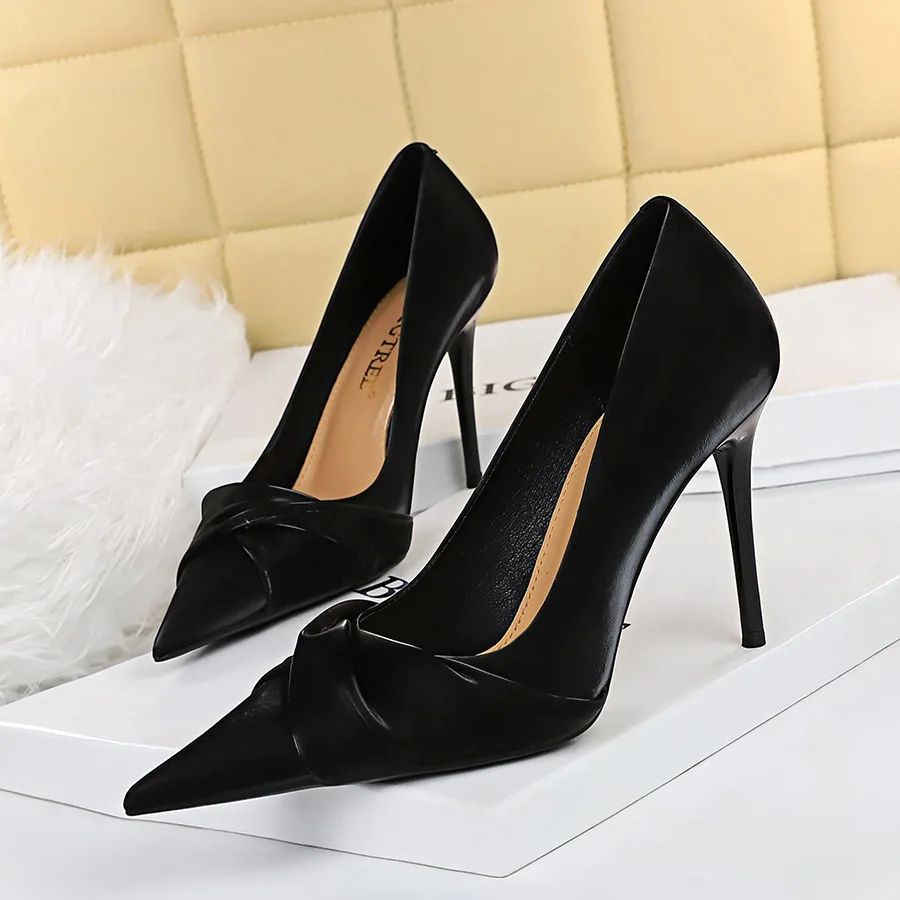 

Korean Edition Elegant Banquet Heels High Heels Slim Fit Shallow Mouth Pointed Bow Tie Women's Singles Women Pumps туфли женские