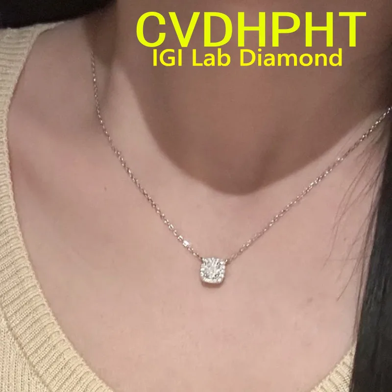 Perfect 18K White Gold Round Cut CVD HPHT Lab Grown Diamond Pendant Necklace Wedding Diamond Necklace For Women ﻿