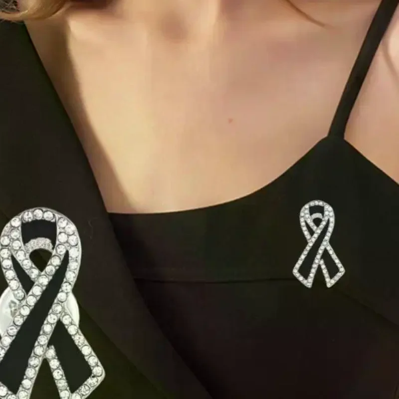1/3/5Pcs Black Rhinestones Ribbon Brooch Funerals Memorial Pin For Woman Men Suit Dress Shirt Accessories Mourning Badge