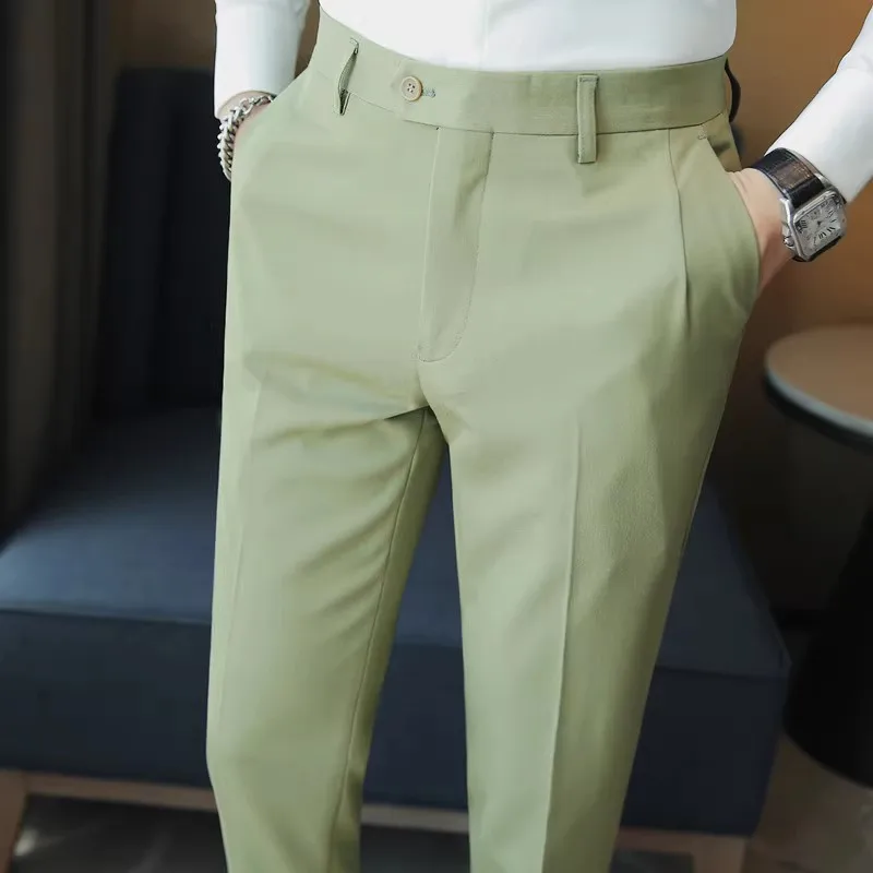 Men Solid Wedding Dress Trousers High Quality Men Formal Wear Suits Pants Male British Style Slim Fit Business Casual Suit Pants