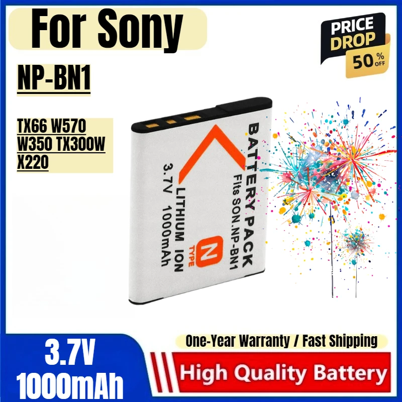

NP-BN1 Battery 3.7V 1000mAh Rechargeable Batteries and Charger for Sony TX66 W570 W350 TX300W X220 Camera Battery