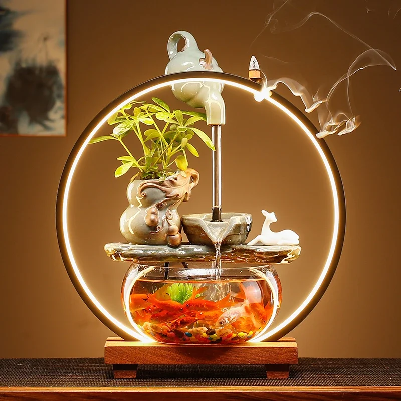 Room Desktop Loop Flowing Water Ornaments Small Household Mini Hanging Pot Lucky Glass Fish Tank