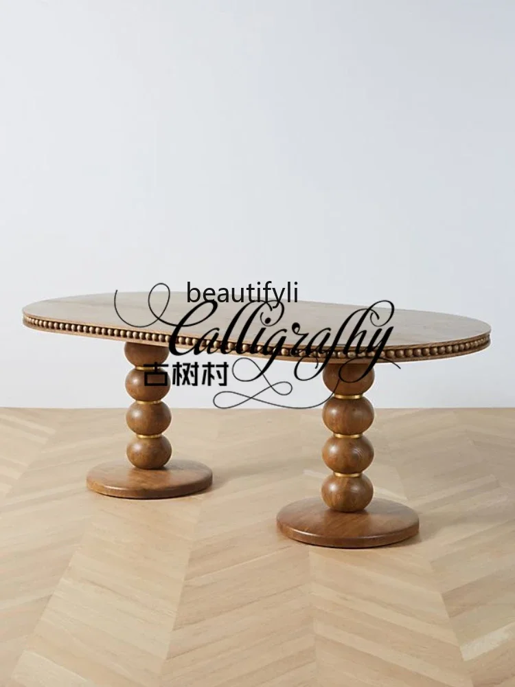 Y CXH Oak Carved Dining Table Oval Dining Table French Retro Log B & B Shooting Furniture