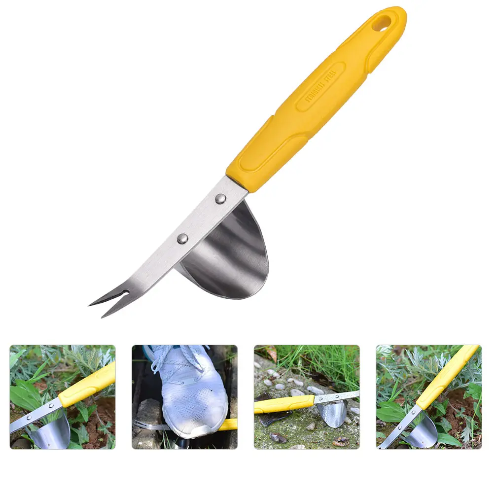 

Stainless Steel Weeder Yellow Handle Easy Root Removal Garden Tool Compact Size Anti Rust Manual Weeding Fork Vegetables Digging