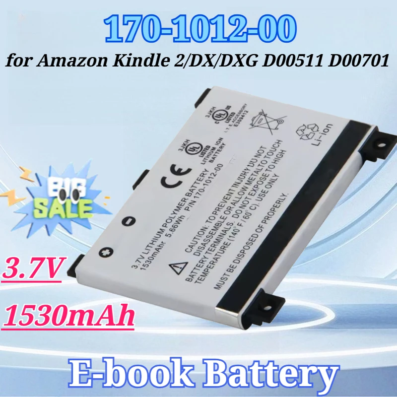 

3.7V 1530mAh for 170-1012-00 S11S01B Replacement ebook Battery for Amazon Kindle 2/DX/DXG D00511 D00701 D00801 Long Lifespan