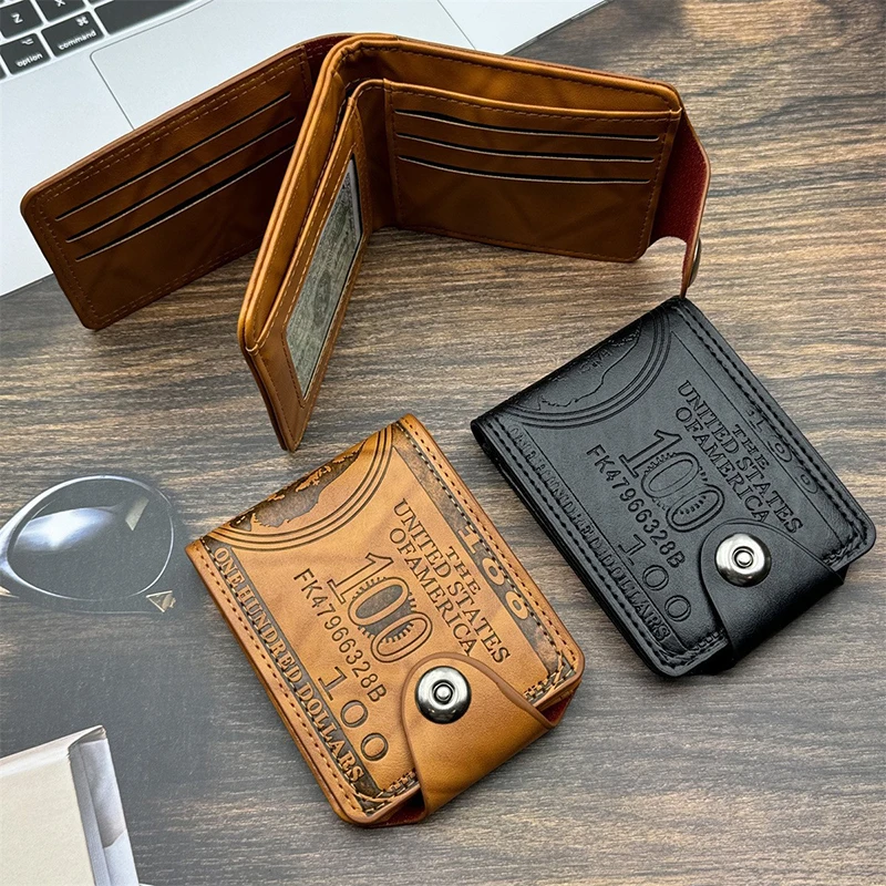 กระเป๋าสตางค์ผู้ชายกระเป๋าสตางค์ผู้ชาย 100 US Dollar PatternWallet ชายหนัง Walet Photo Card Holder กระเป๋าสตางค์ความจุขนาดใหญ่