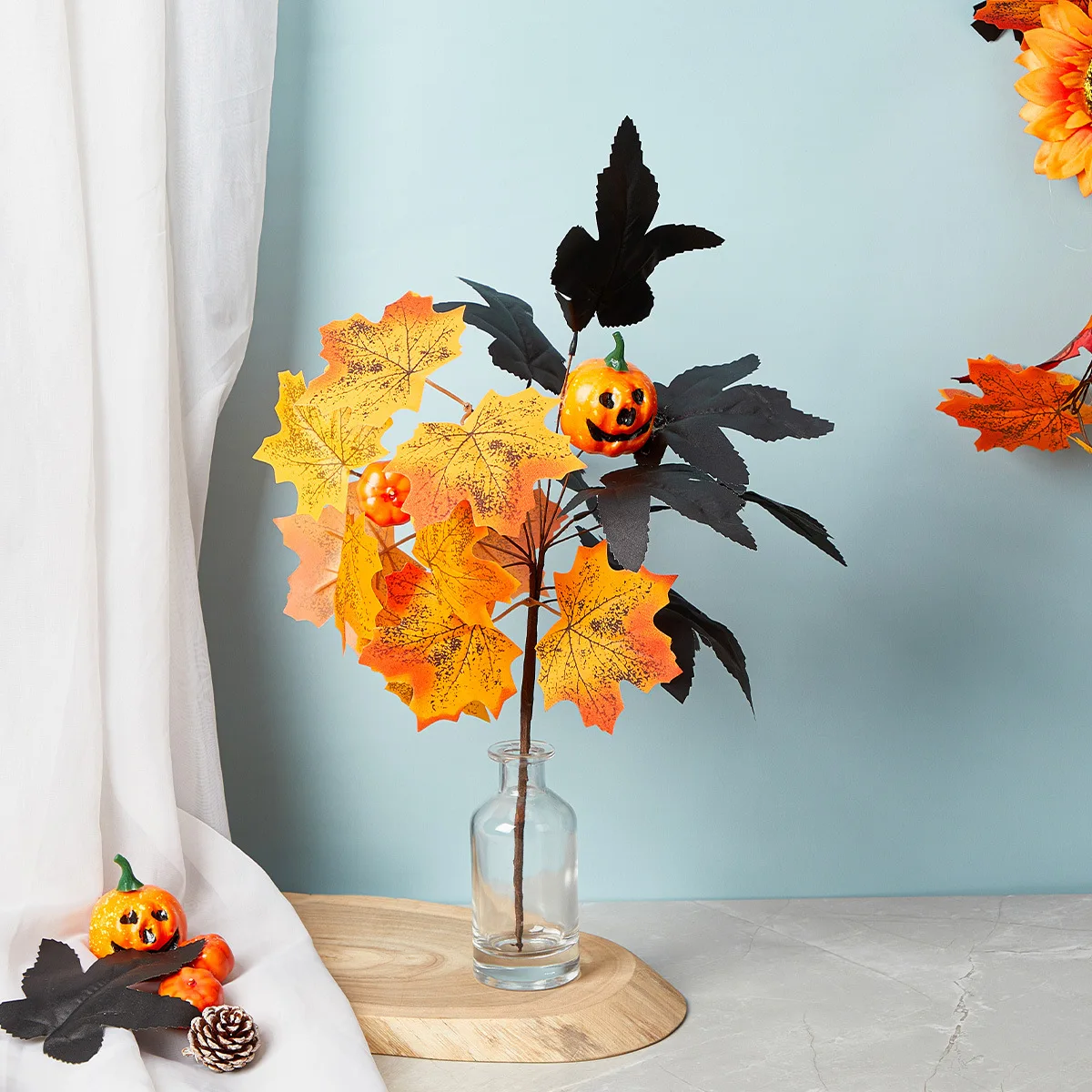 

Хэллоуин тыква кленовый лист искусственный цветочный композиция черное украшение реквизит для фотосъемки букет искусственные растения цветы