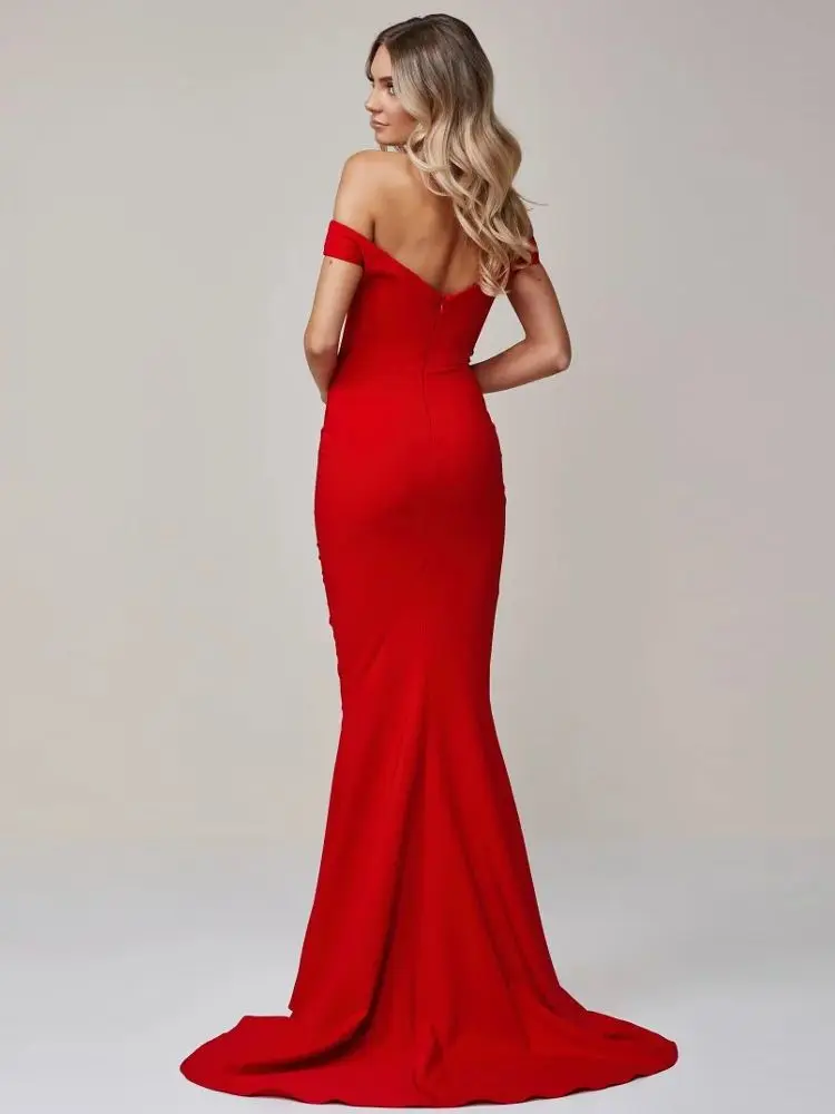 Off the Shoulder Bodycon Maxi Party Dress Black Tight Package Hips Full Length Mermaid Red Long Dress