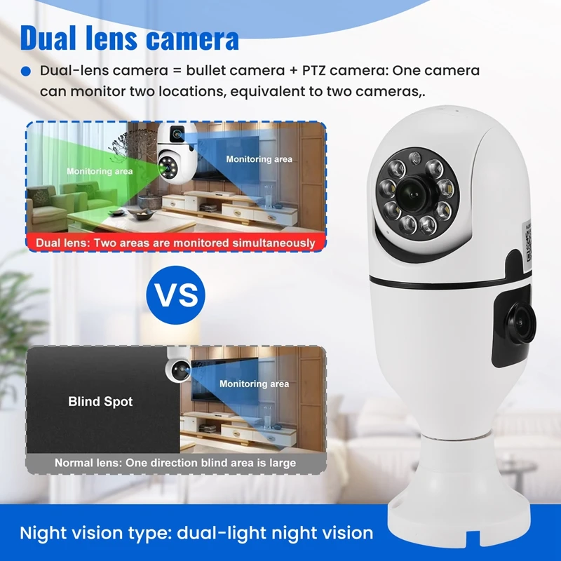 Dual Lens Light Bulb Camera YI IOT 2 Million 2.4G Support Wifi Night Vision 360 Degree PTZ Camera