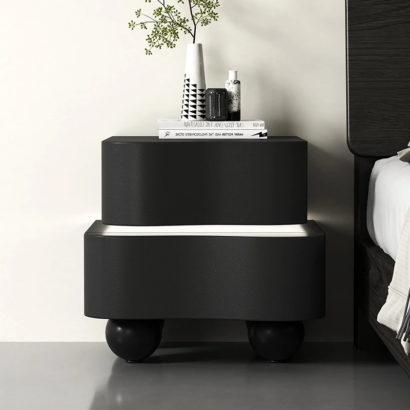 Smart three-color light, wireless charging and storage, all-solid wood bedside table, modern minimalism