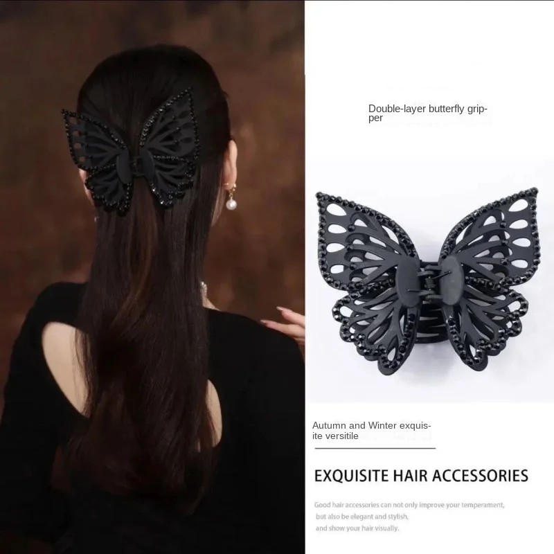 Neue Schmetterling große Haar Krallen Mode Haars pangen Acryl glänzende Doppels chicht Haarschmuck für Mädchen Klauen clip – Detail 5