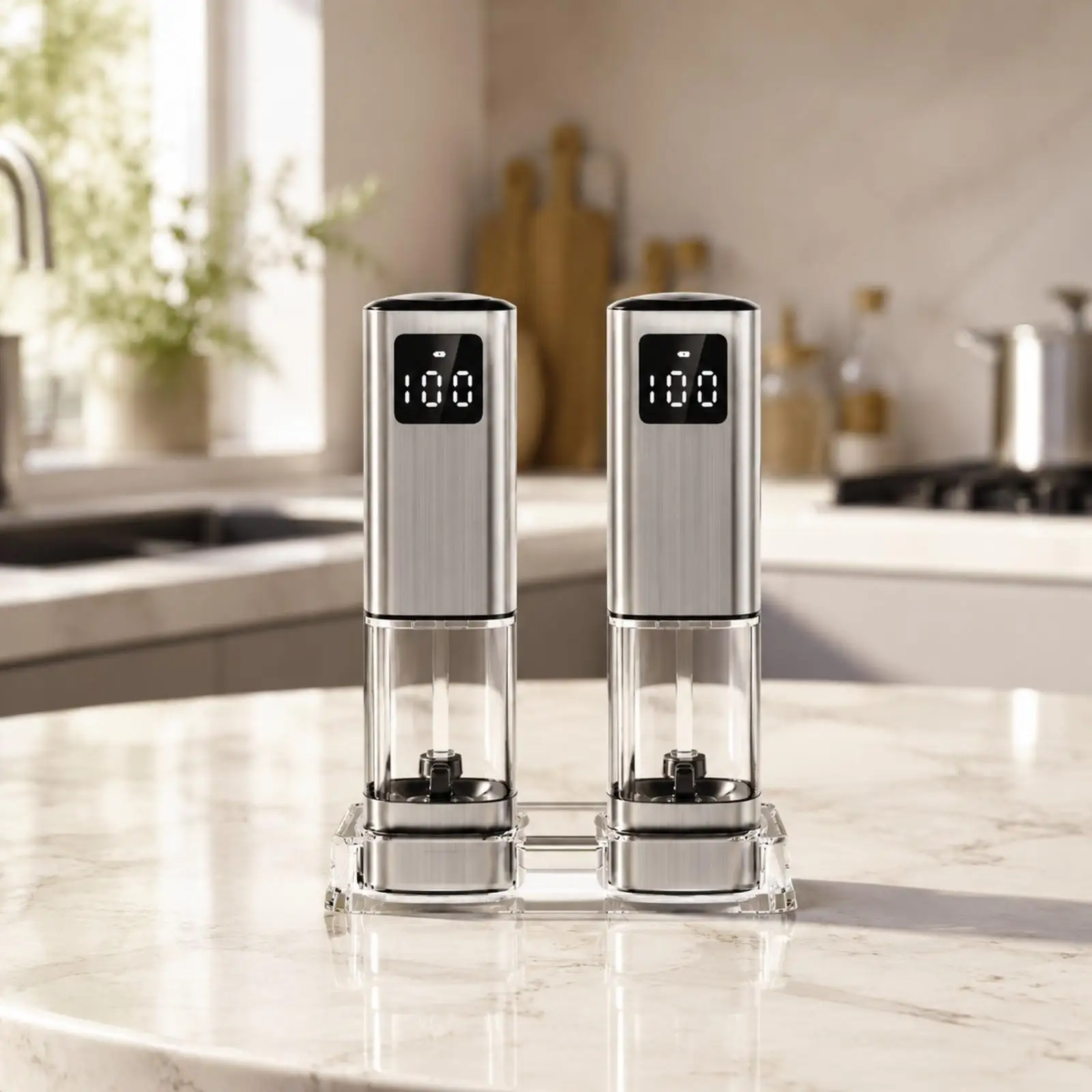 2 Pieces Electric Pepper | Adjustable Coarseness Settings, Electric seasoning and Pepper Set, Stainless Steel Body, for Kitchen