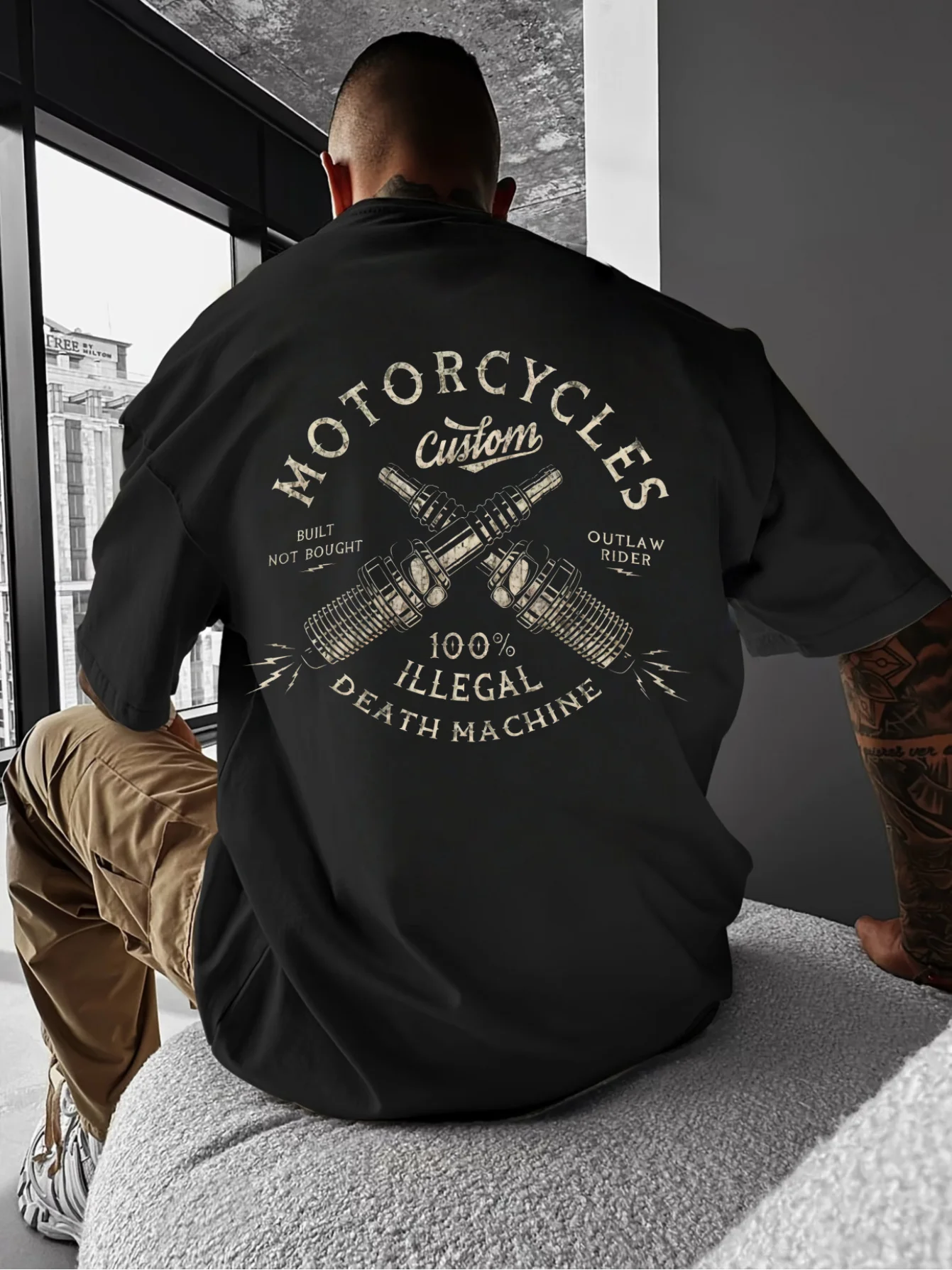 Vintage Motorcycle Style T-Shirt Retro Knight Tee Featuring Motorcycle Graphics and Chopper/Bobber Design Graphic Short Sleeve