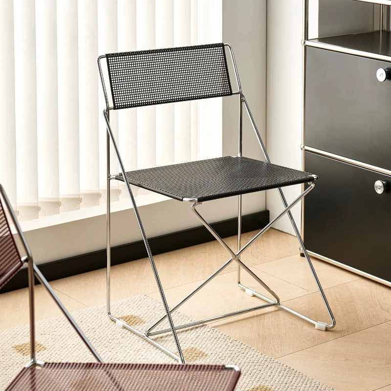 Korean Iron Dining Chair with Backrest Modern Minimalist Stackable Chair for Kitchen Designer Creative Metal Seat for Restaurant
