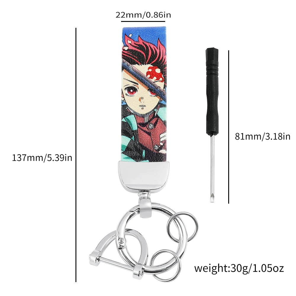 Anime Demon Slayer Leather Keychain Kimetsu No Yaiba Figure PU Leather Badge Keyring Jewelry Car Key Holder Pendant Accessories