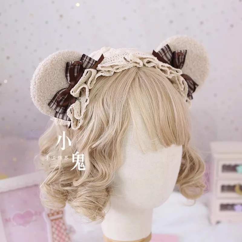 

Brown Plaid Bear Ears headbands Lolita Bear Ears Headband Cute Bow KC Hair Accessories