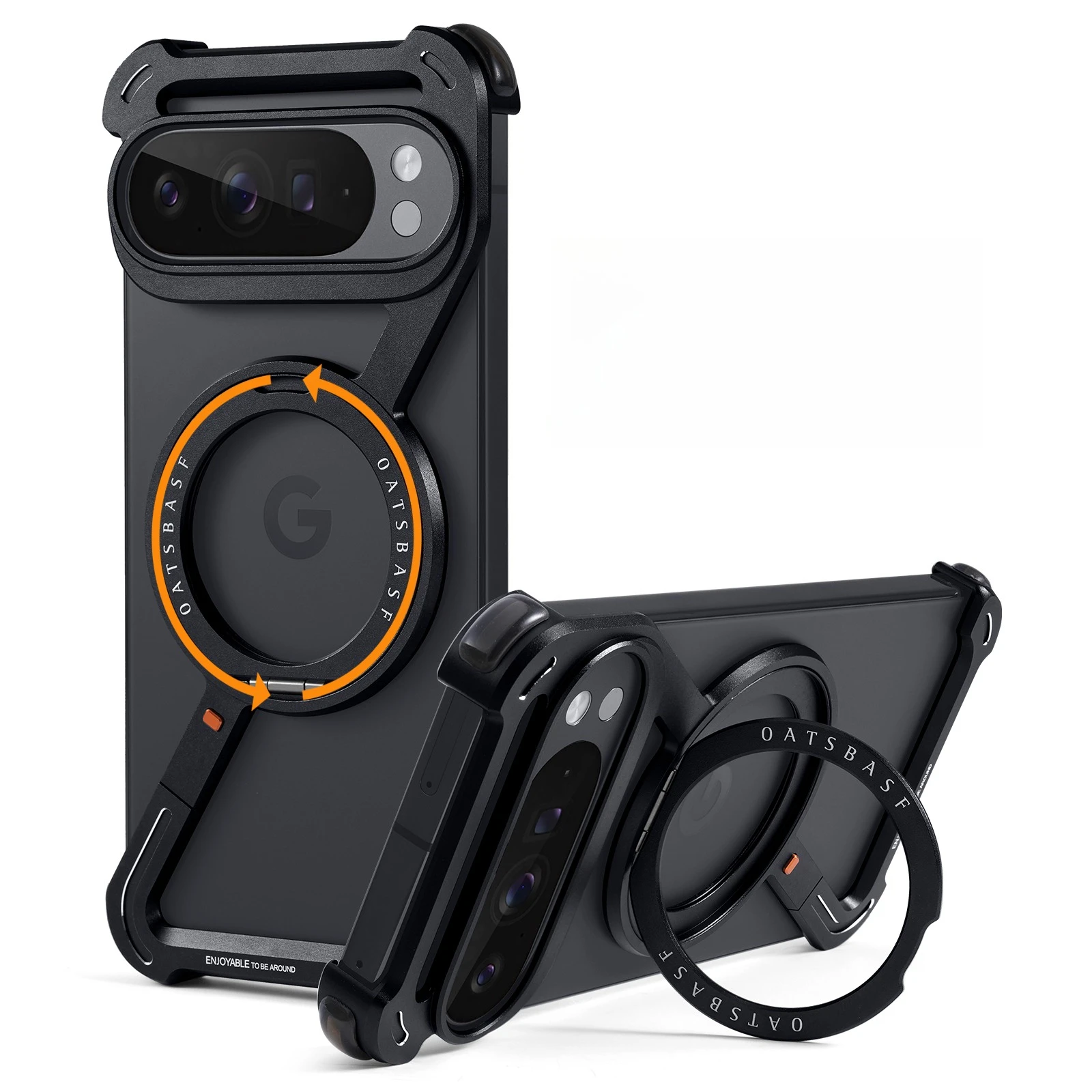 

Металлический безрамный чехол для телефона Oatsbasf для Google Pixel 10 Pro/Pro XL с кольцевой подставкой 360° ° Магнитная крышка для беспроводной зарядки с вращением